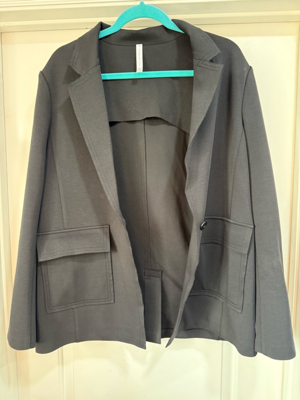 Fabletics Black Open-Front Blazer with Flap Pockets (oversized) NWOT